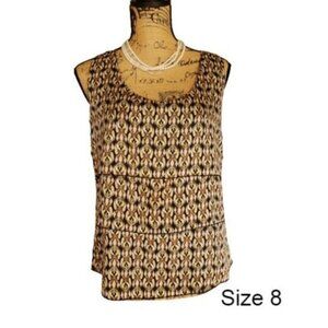 Womens Sleeveless Blouse 8 Brown Boho Chic Tier Tank Victorian Designer Elegant